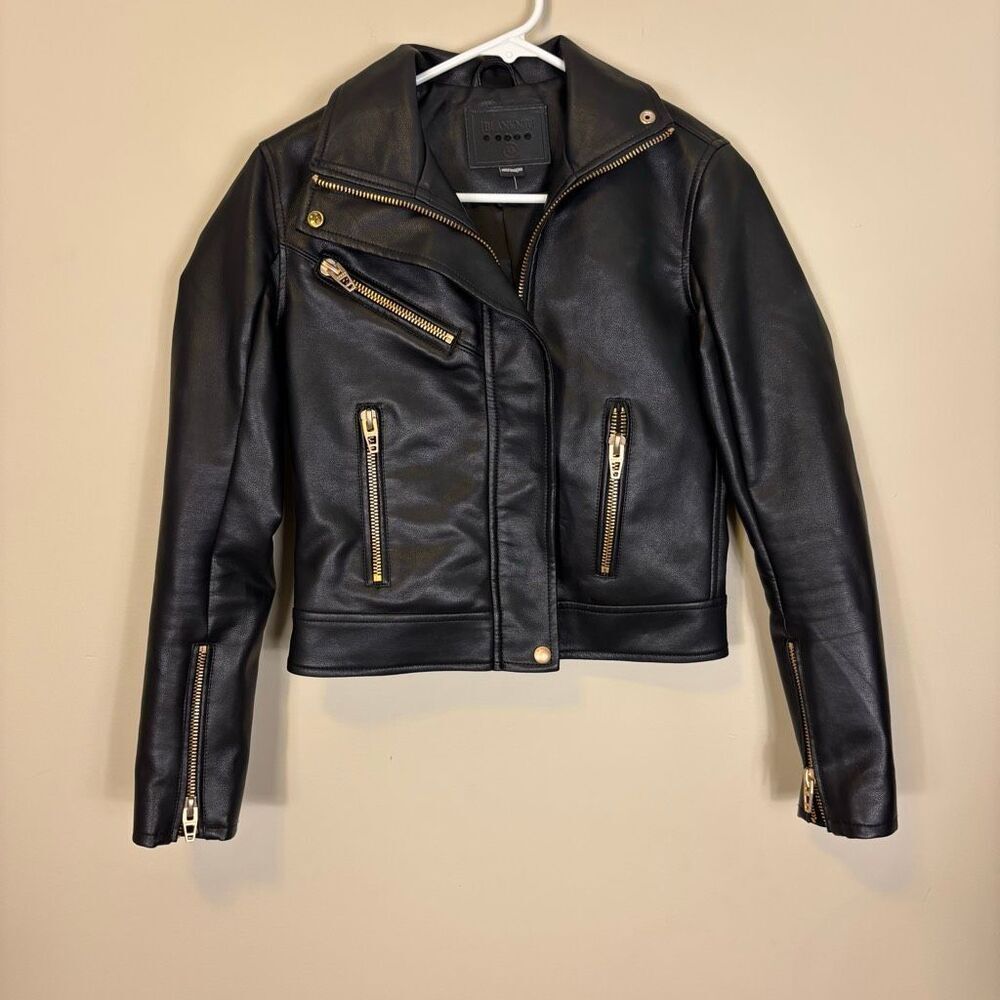 Blank NYC Black Faux Leather Mot Cropped Women's Jacket Size XS